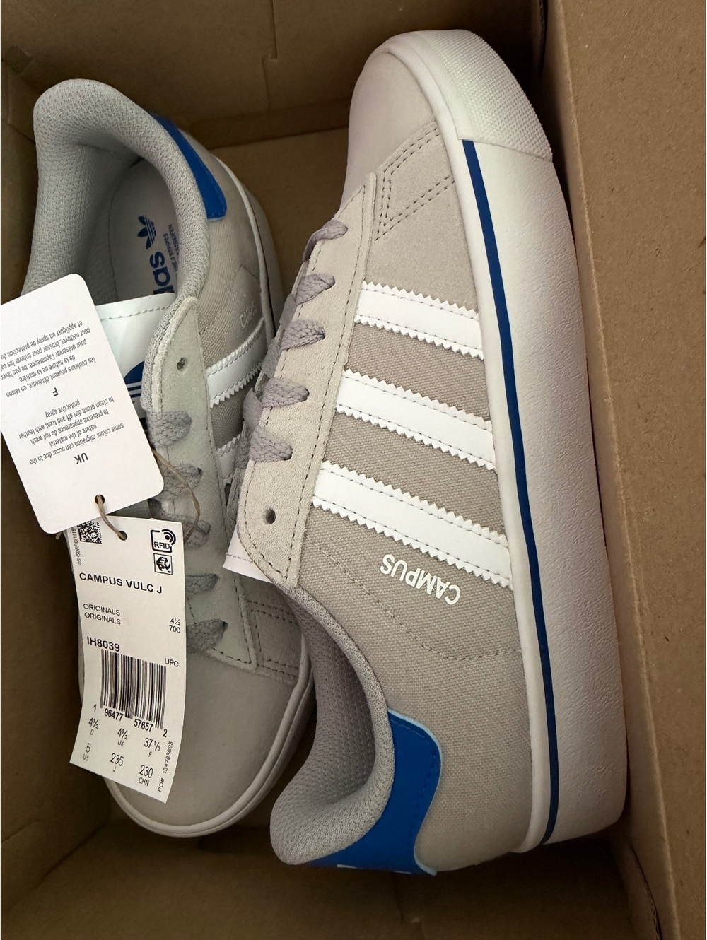 Adidas Blue and Grey New in box Mens 5 /Womens 7